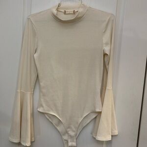 Altar'd State Cream Bell Sleeve Ribbed Bodysuit